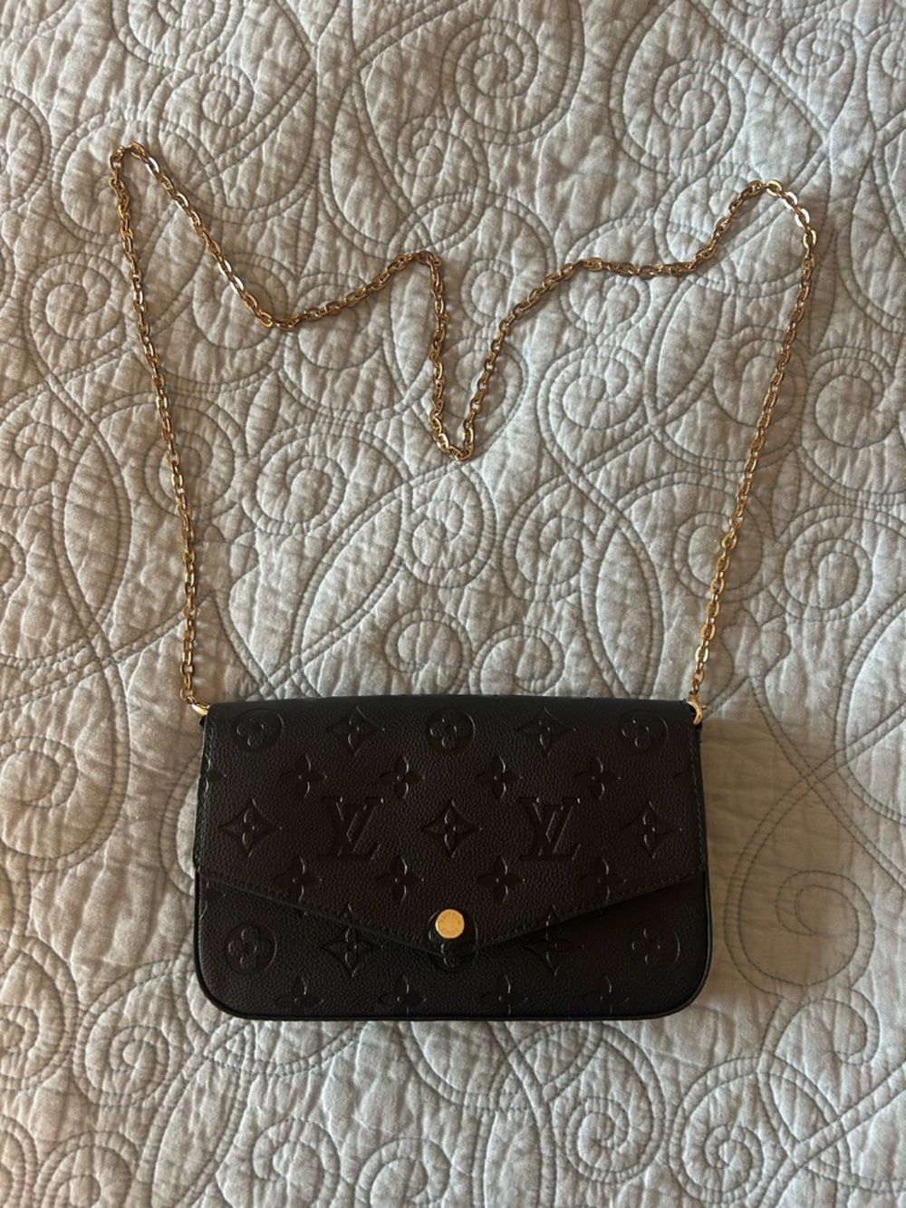 Black Monogram Embossed Chain Wallet